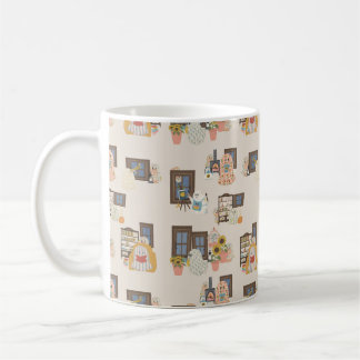 Whimsical Ghost Cottage Pattern Mug | Cozy Autumn