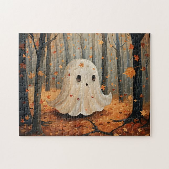 Whimsical Ghost Cute Fall Forest Jigsaw Puzzle (Horizontal)