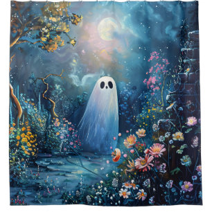 Whimsical Ghost Garden Walking Path Shower Curtain