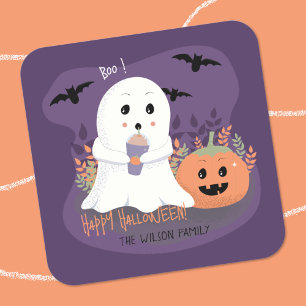 Whimsical Ghost Halloween Purple Sticker