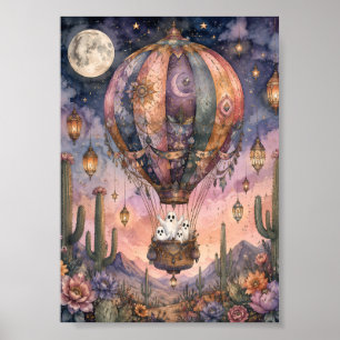 Whimsical Ghost Hot Air Balloon Celestial Desert Poster