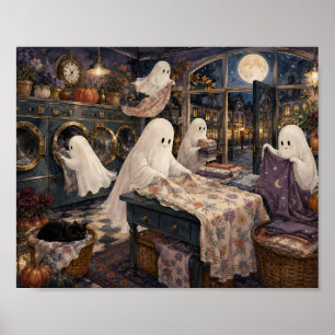 Whimsical Ghost Laundromat Cozy Goth Laundry Room Poster