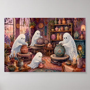 Whimsical Ghost Pottery Studio Cozy Goth Ceramic Poster