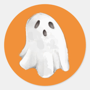 Whimsical Ghost Watercolor Halloween Classic Round Sticker