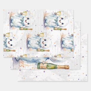 Whimsical Ghost with Champagne  Wrapping Paper Sheet