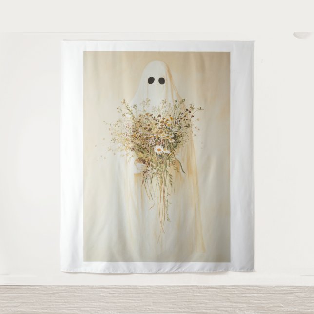 Whimsical Ghost with Wildflowers Tapestry (Front)