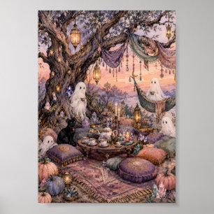 Whimsical Ghosts Tea Party Autumn Whimsigoth Art Poster