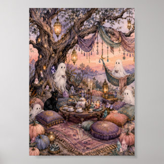 Whimsical Ghosts Tea Party Autumn Whimsigoth Art Poster