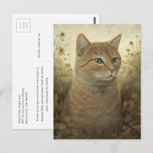Whimsical Ginger Cat In A Meadow Postcard