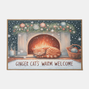 Whimsical Ginger Cat's Warm Welcome Christmas Doormat