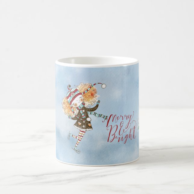 Whimsical Ginger Hair Ice Skater Holiday Coffee Mug (Center)