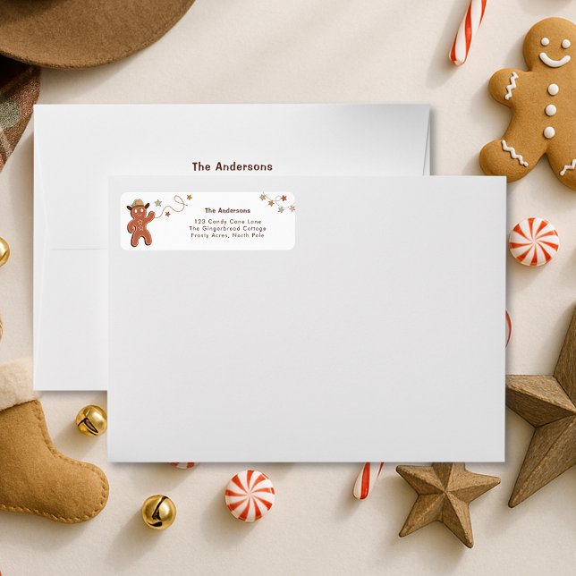 Whimsical Gingerbread Cowboy Christmas Return Addr Address Label (Creator Uploaded)