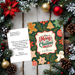Whimsical Gingerbread Holly Christmas Greetings Holiday Postcard