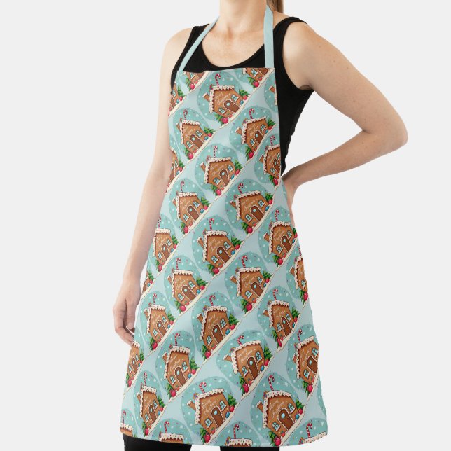 Whimsical Gingerbread House Christmas Scene Apron (Insitu)