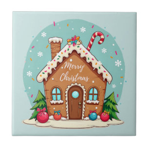 Whimsical Gingerbread House Christmas Scene Ceramic Tile