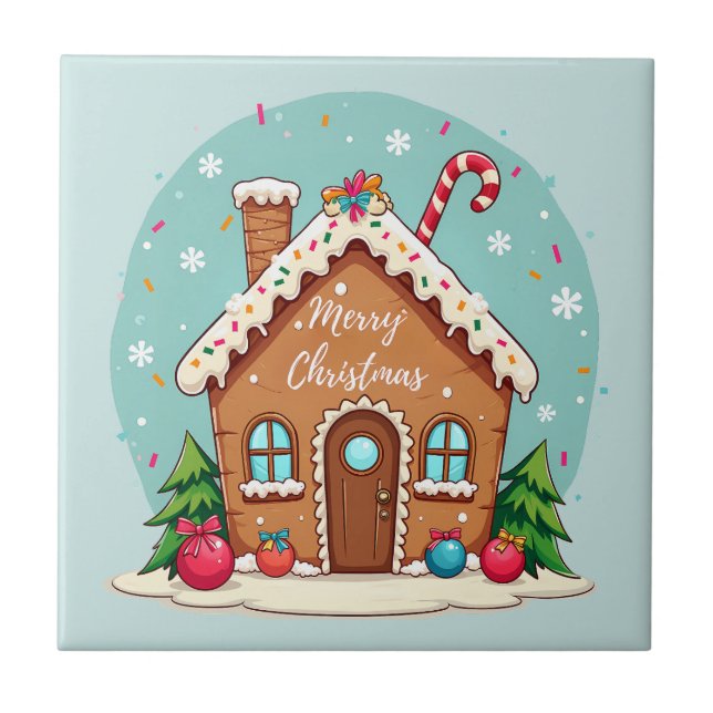 Whimsical Gingerbread House Christmas Scene Ceramic Tile (Front)