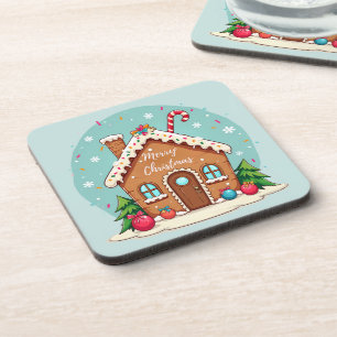Whimsical Gingerbread House Christmas Scene Coaster