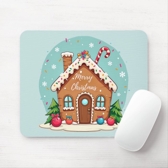 Whimsical Gingerbread House Christmas Scene Mouse Pad (With Mouse)