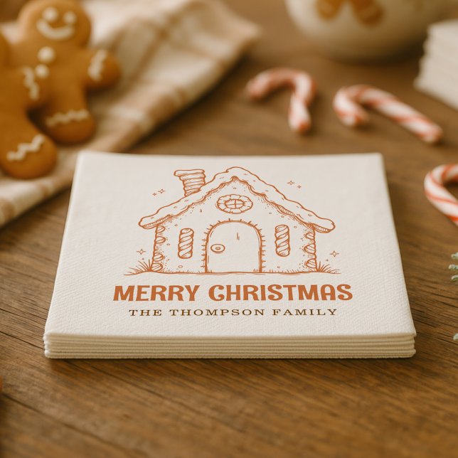 Whimsical Gingerbread House Merry Christmas Napkin (Creator Uploaded)
