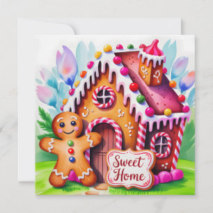 Whimsical Gingerbread House "Sweet Home" Holiday Card