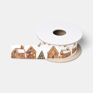 Whimsical Gingerbread Houses Christmas Village Satin Ribbon