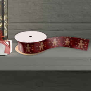Whimsical Gingerbread Men Christmas Satin Ribbon