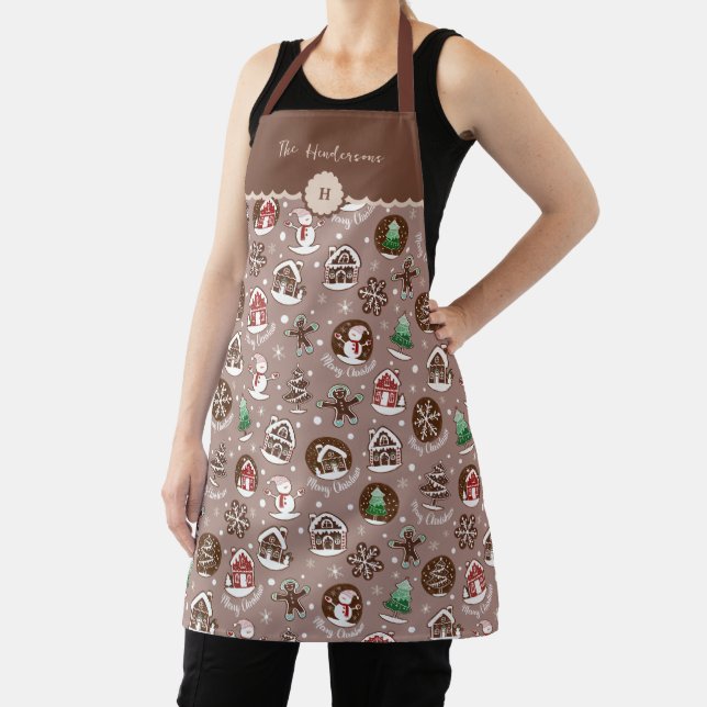 Whimsical Gingerbread Monogram Christmas Baking  Apron (Insitu)