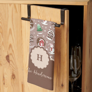 Whimsical Gingerbread Monogram Christmas Tea Towel