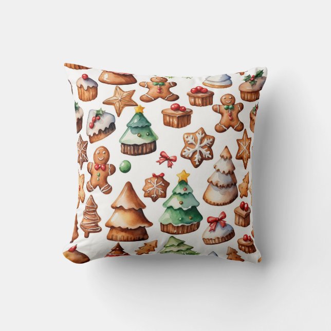 Whimsical Gingerbread Pattern Christmas No Photo  Cushion (Front)