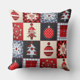 Whimsical Gingham Christmas Patchwork Quil Cushion