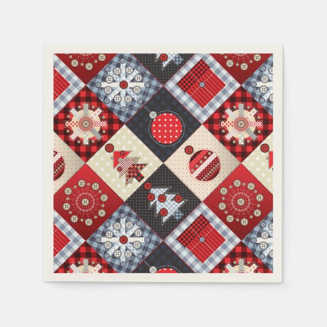 Whimsical Gingham Christmas Patchwork Quilt Napkin (Front)