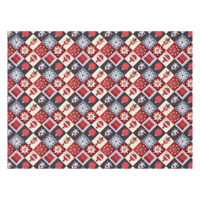 Whimsical Gingham Christmas Patchwork Quilt Tablecloth (Front (Horizontal))