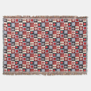 Whimsical Gingham Christmas Patchwork Quilt Throw Blanket