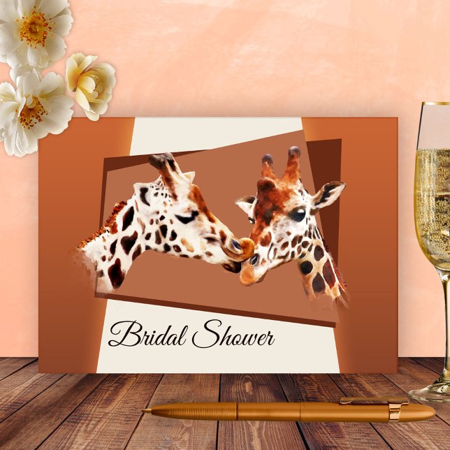 Whimsical Giraffe Bridal Shower Invitation (Bridal shower invitation featuring a painting of two cute giraffes - zoo - safari - animals)