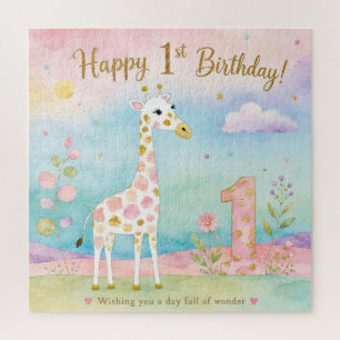 Whimsical Giraffe First Birthday Wonder Jigsaw Puzzle