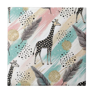 Whimsical Giraffe Polka Dot Pattern – Pastel Ceramic Tile
