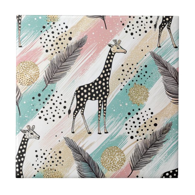 Whimsical Giraffe Polka Dot Pattern – Pastel Ceramic Tile (Front)