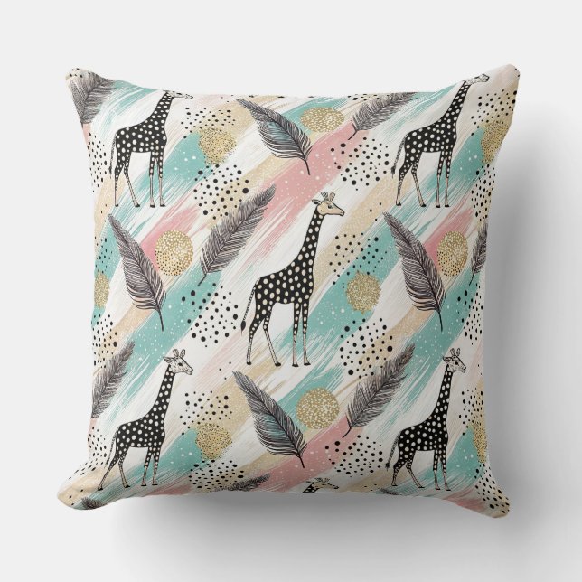 Whimsical Giraffe Polka Dot Pattern – Pastel Cushion (Front)