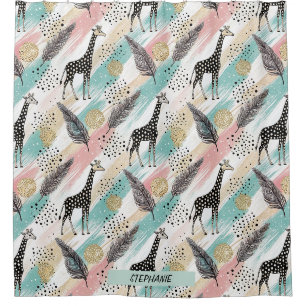 Whimsical Giraffe Polka Dot Pattern – Pastel Shower Curtain