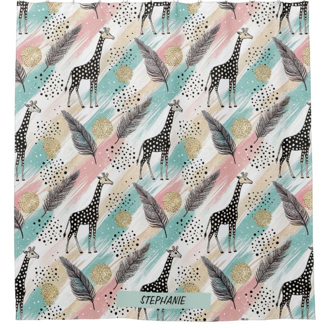 Whimsical Giraffe Polka Dot Pattern – Pastel Shower Curtain (Front)