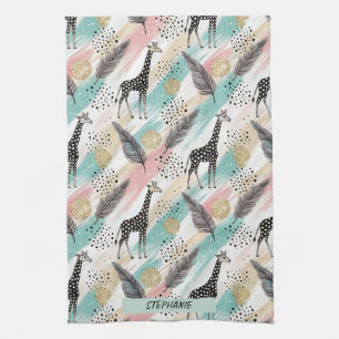 Whimsical Giraffe Polka Dot Pattern – Pastel Tea Towel
