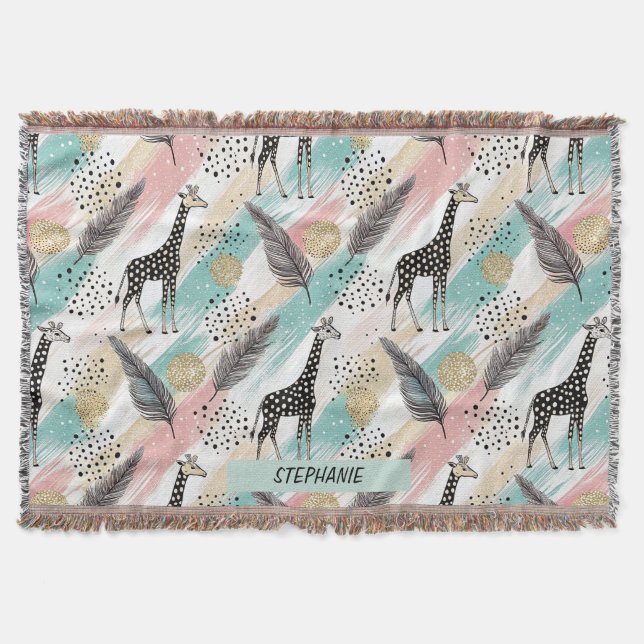 Whimsical Giraffe Polka Dot Pattern – Pastel Throw Blanket (Front)
