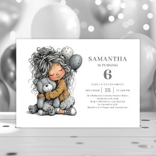 Whimsical Girl 4th Birthday Black Gold Party Invitation
