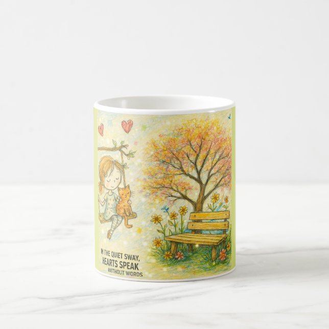 Whimsical Girl and Orange Cat Garden Mug (Center)