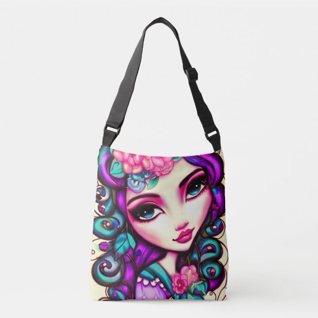 Whimsical Girl Artistic Crossbody Bag (Front)