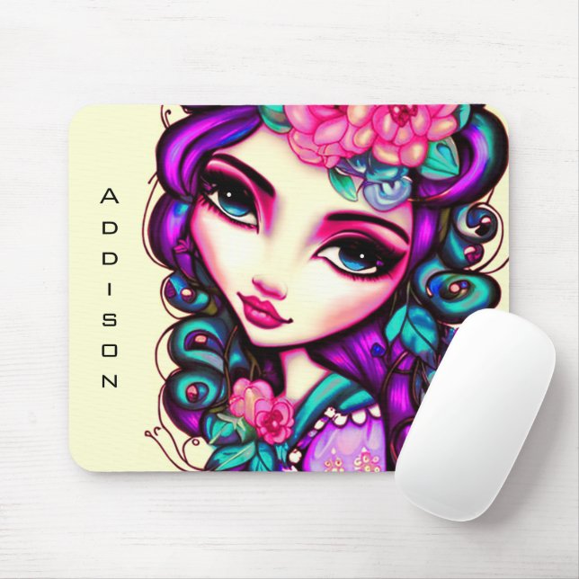 Whimsical Girl Artistic Mouse Pad (With Mouse)