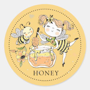 Whimsical Girl bee honey Jar Label