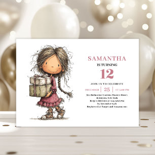 Whimsical Girl Birthday Invitation Dusty Pink