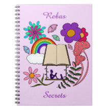 Whimsical girl book dog rainbow mushrooms floral