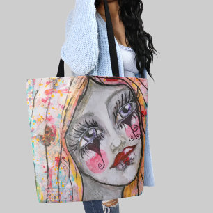 Whimsical Girl Colourful Mime Cute Fun Love Heart Tote Bag